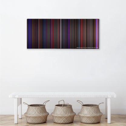 Chicago color palette canvas above a white bench with three woven baskets