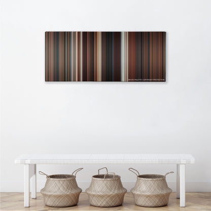 Safe House color palette canvas above a white bench with three woven baskets