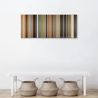 The Lovely Bones color palette canvas above a white bench with three woven baskets