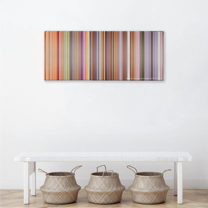 Bee Movie color palette canvas above a white bench with three woven baskets