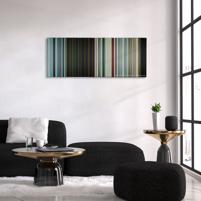 The Hitman's Bodyguard color palette canvas above a black sofa with a gold-topped table