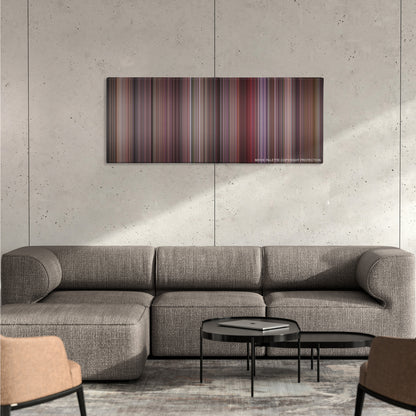 Breakfast at Tiffany's color palette canvas on a concrete wall above a gray sectional sofa