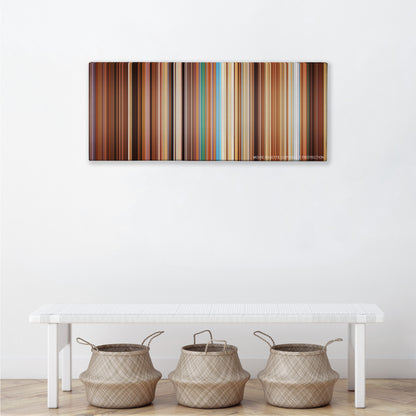The Life Aquatic with Steve Zissou color palette canvas above a white bench with three woven baskets