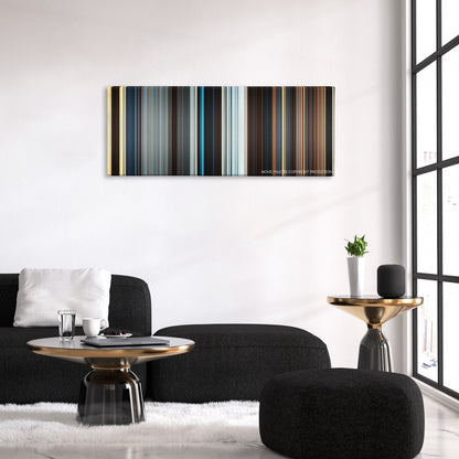 The Great Wall color palette canvas above a black sofa with a gold-topped table