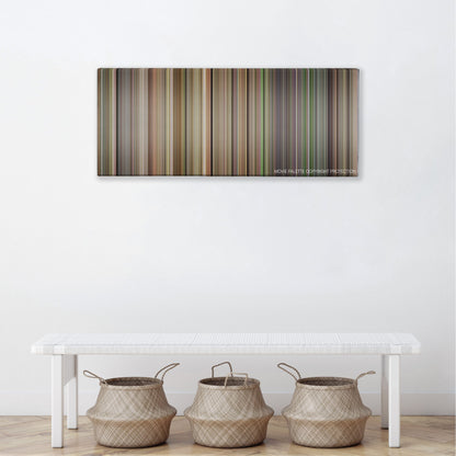 Kung Fu Hustle color palette canvas above a white bench with three woven baskets