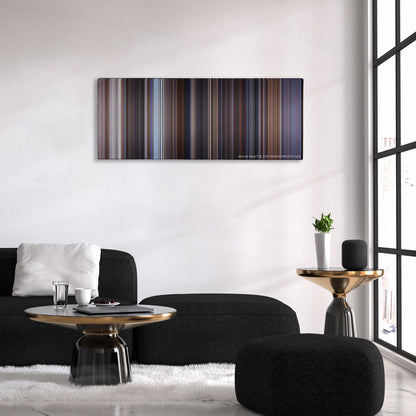 The World Is Not Enough color palette canvas above a black sofa with a gold-topped table