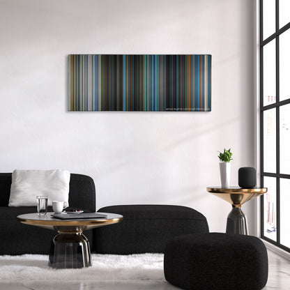 Project X color palette canvas above a black sofa with a gold-topped table