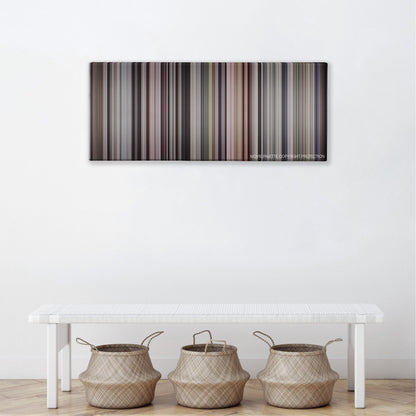 Awakenings color palette canvas above a white bench with three woven baskets