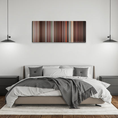 Meet Joe Black color palette canvas above a bed, between two black pendant lamps