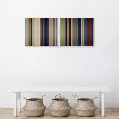 Me Before You color palette canvas above a white bench with three woven baskets
