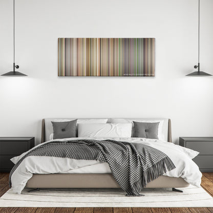 Good Morning, Vietnam color palette canvas above a bed, between two black pendant lamps