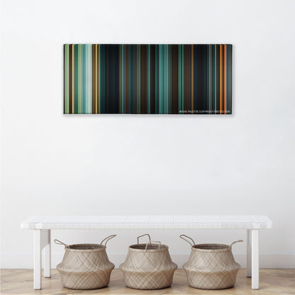 Wonder Woman color palette canvas above a white bench with three woven baskets