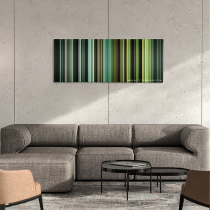 In the Heart of the Sea color palette canvas on a concrete wall above a gray sectional sofa