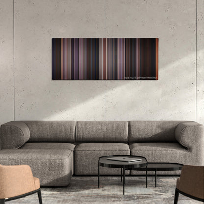 Scream 3 color palette canvas on a concrete wall above a gray sectional sofa