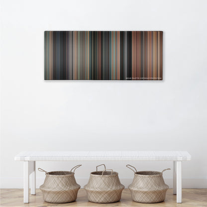 Thelma & Louise color palette canvas above a white bench with three woven baskets