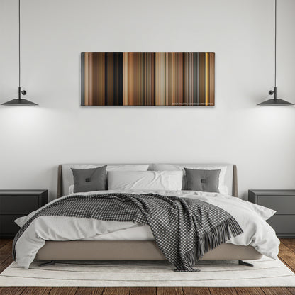 Pineapple Express color palette canvas above a bed, between two black pendant lamps