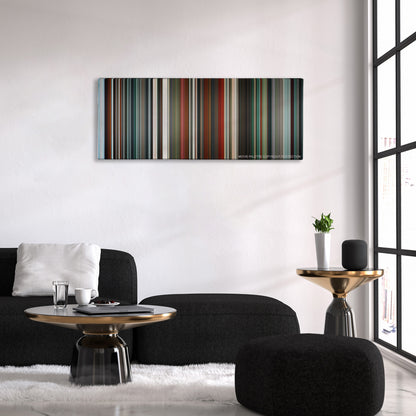 Hanna color palette canvas above a black sofa with a gold-topped table
