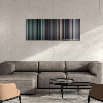 Brokeback Mountain color palette canvas on a concrete wall above a gray sectional sofa