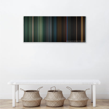 Predators color palette canvas above a white bench with three woven baskets