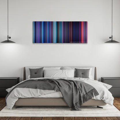 Pocahontas color palette canvas above a bed, between two black pendant lamps