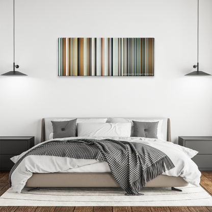The Killing of a Sacred Deer color palette canvas above a bed, between two black pendant lamps