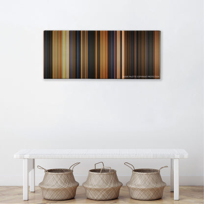 Wallace & Gromit: The Curse of the Were-Rabbit color palette canvas above a white bench with three woven baskets