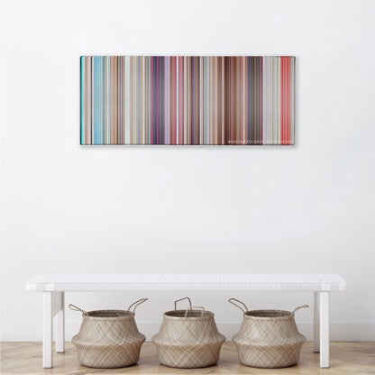 Minions color palette canvas above a white bench with three woven baskets