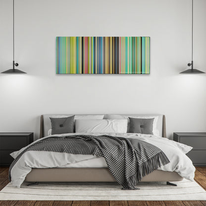 Ponyo color palette canvas above a bed, between two black pendant lamps
