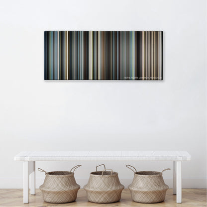 Syriana color palette canvas above a white bench with three woven baskets