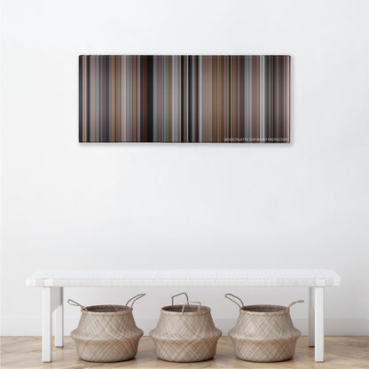 Memento color palette canvas above a white bench with three woven baskets