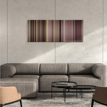 Scent of a Woman color palette canvas on a concrete wall above a gray sectional sofa