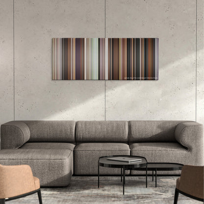 Get Hard color palette canvas on a concrete wall above a gray sectional sofa