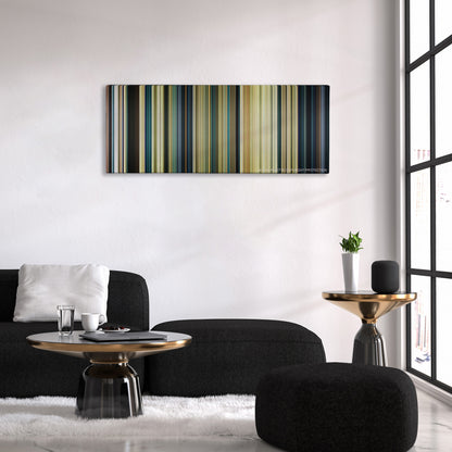 Resident Evil: Extinction color palette canvas above a black sofa with a gold-topped table