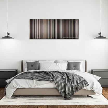 The Kids Are All Right color palette canvas above a bed, between two black pendant lamps