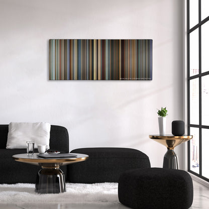 I, Tonya color palette canvas above a black sofa with a gold-topped table