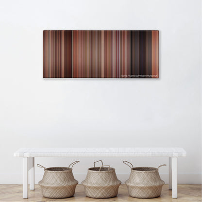 Freaky Friday color palette canvas above a white bench with three woven baskets