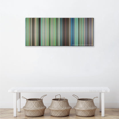 My Neighbor Totoro color palette canvas above a white bench with three woven baskets