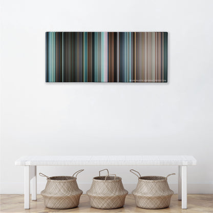 Rocky Balboa color palette canvas above a white bench with three woven baskets
