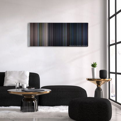 The Lost World: Jurassic Park color palette canvas above a black sofa with a gold-topped table