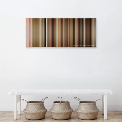 The Break-Up color palette canvas above a white bench with three woven baskets