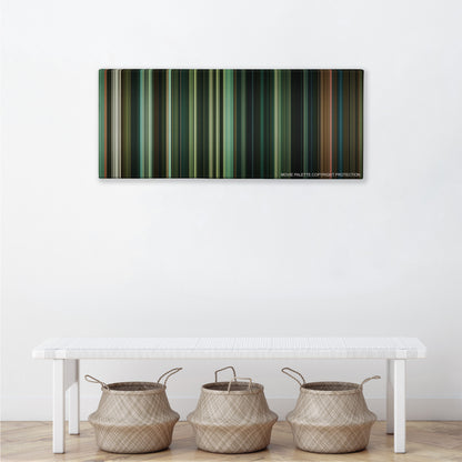 Doctor Sleep color palette canvas above a white bench with three woven baskets