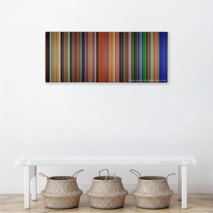 Ghostbusters color palette canvas above a white bench with three woven baskets