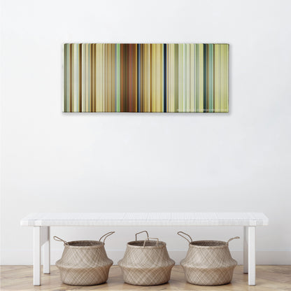 Hell or High Water color palette canvas above a white bench with three woven baskets