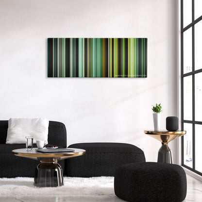 In the Heart of the Sea color palette canvas above a black sofa with a gold-topped table