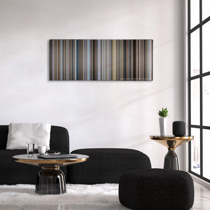 The Pursuit of Happyness color palette canvas above a black sofa with a gold-topped table