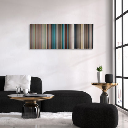 Blue Valentine color palette canvas above a black sofa with a gold-topped table