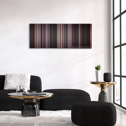 Scream 3 color palette canvas above a black sofa with a gold-topped table