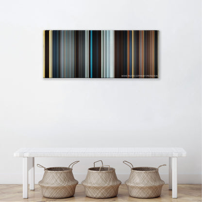 The Great Wall color palette canvas above a white bench with three woven baskets