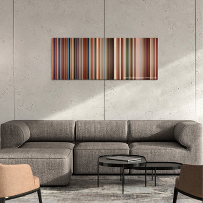 Love, Rosie color palette canvas on a concrete wall above a gray sectional sofa