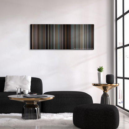 The Next Three Days color palette canvas above a black sofa with a gold-topped table